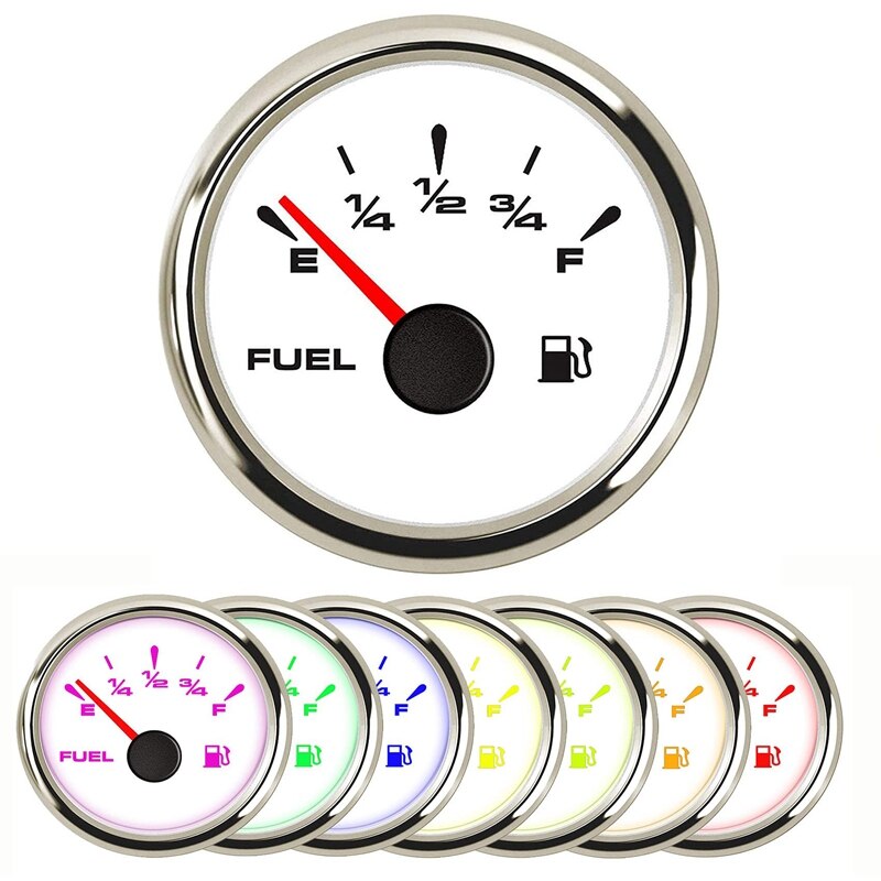 Universal Marine Fuel Gauge Digital Fuel Level Gauge Waterproof Fuel Meter 7 Color Backlight 52Mm 12V/24V