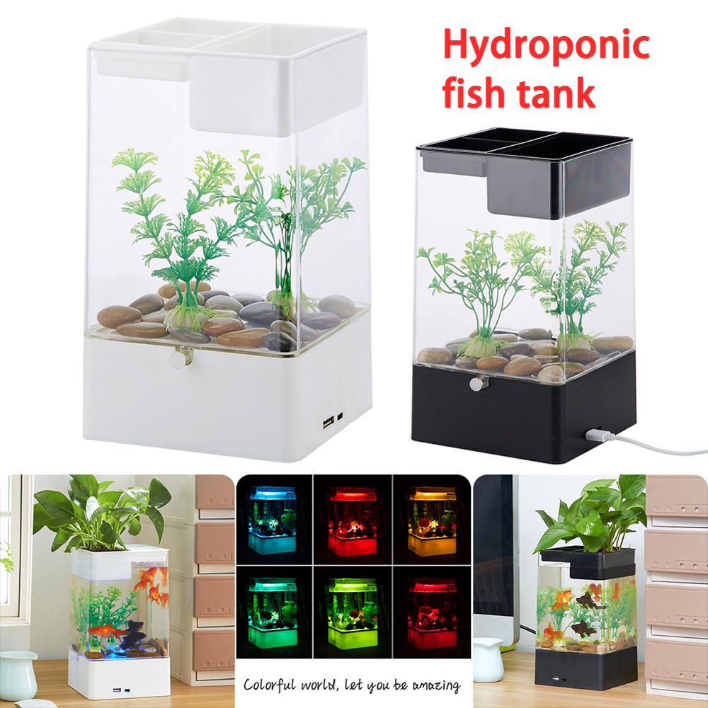 Self-cleaning Fish Tank Lazy Small Acrylic Goldfish Tank Desktop Transparent Bucket Fish Tank Ecological Bare Cylinder