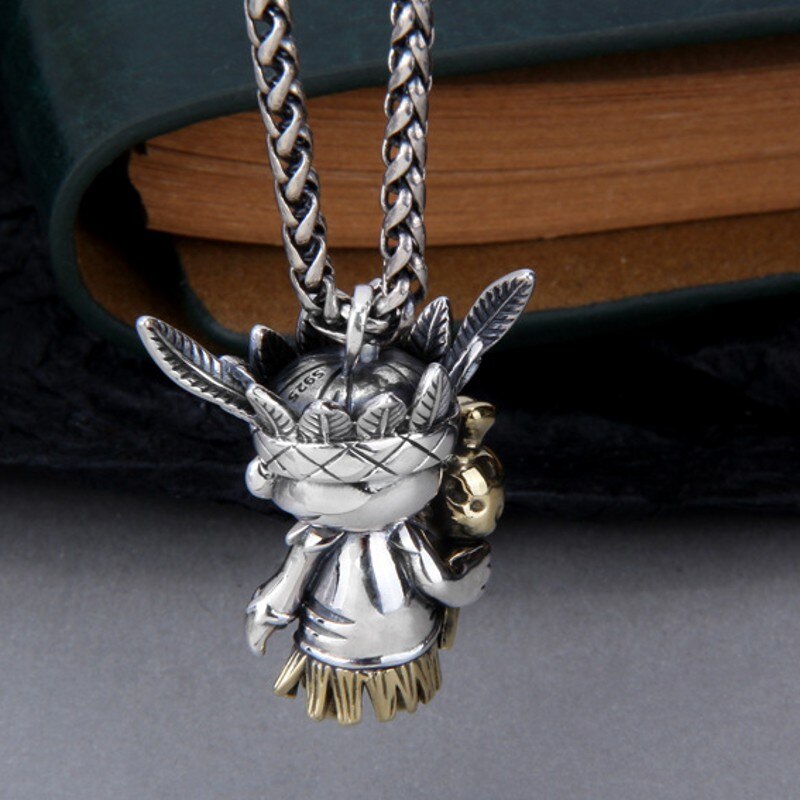 Bocai pure  s925 silber schmuck federpuppenanhänger retro persönlichkeit herren und damen anhänger #39