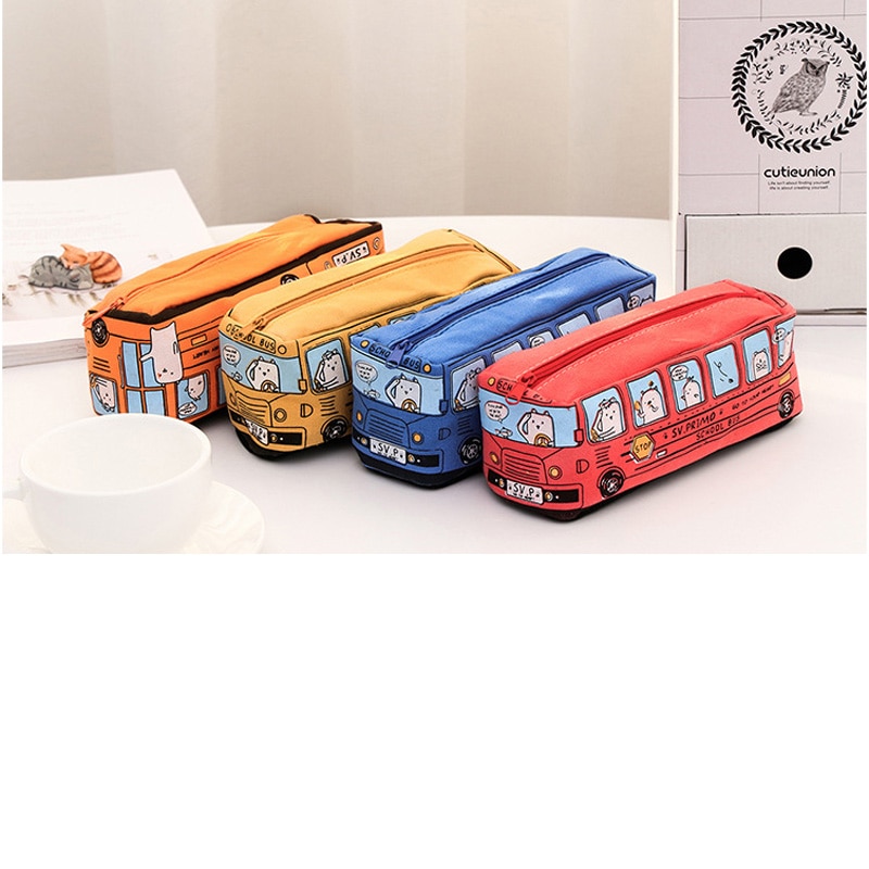 Gran capacidad de autobús de dibujos animados en forma de estuche de tela para lápices Kalem Kutusu de oficina material escolar lápiz bolsa de caja para niños