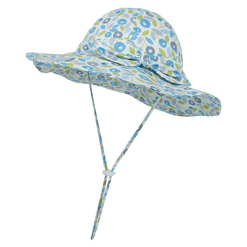 Babymeisjes grote rand bedrukte emmerhoed baby katoenen zomer strik buiten verstelbare koord pet zonnehoed rozet bleekmiddel hoed: Blauwe cirkel / 50cm