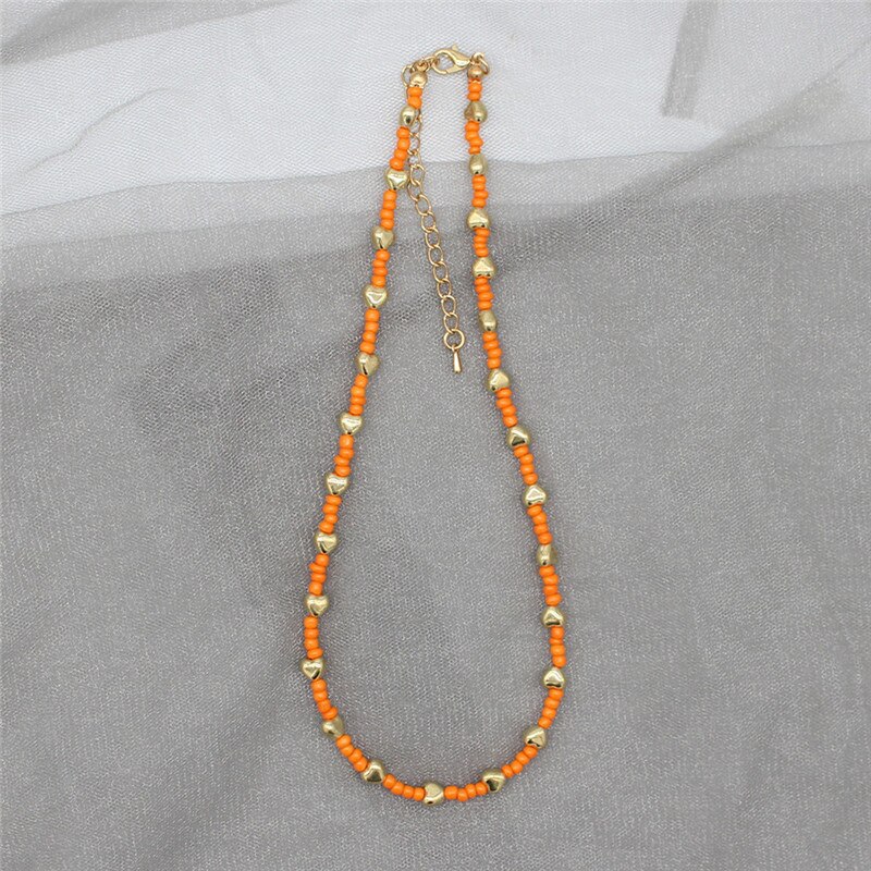 Colorful beaded initial choker for women, pendant necklace, collar charm, heart jewelry, boho accessories