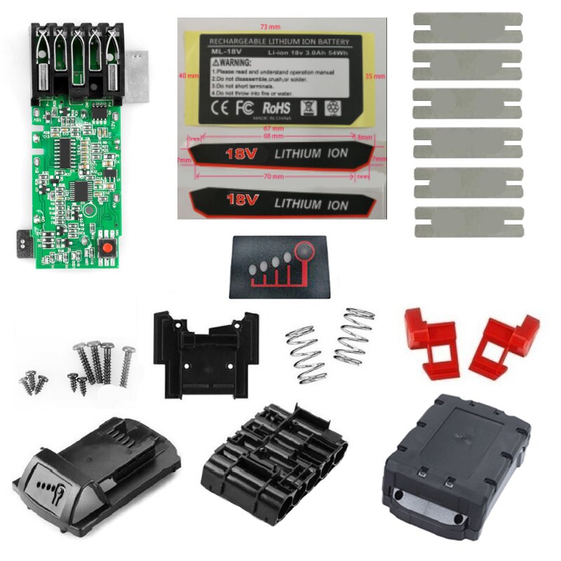 M18-5-10-15 Li-Ion Batterij Plastic Case Opladen Bescherming Circuit Board Voor Milwaukee 18V 3Ah 6Ah 9Ah Sticker Printplaat Shell: 1Layer5Hole3AhLabel