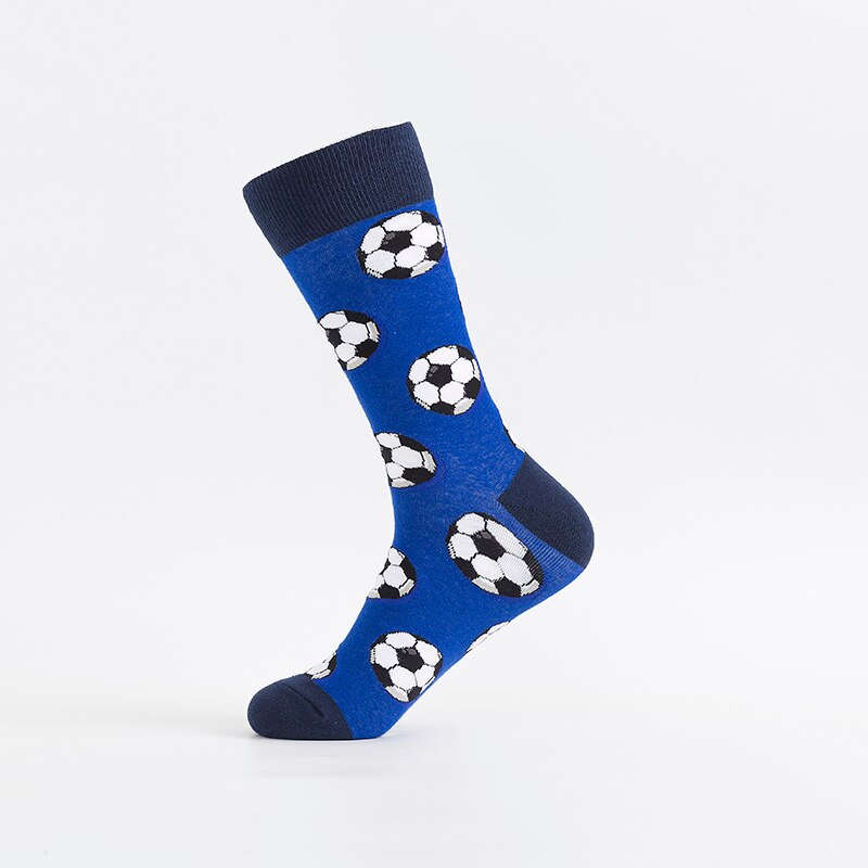 MODA MULAYA Happy Socks Women Men Pineapple Novel Rocket UFO Banana Football Cotton Funny Stock Wedding Christmas Outside: Blue Football