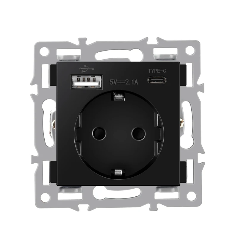 wall-mounted module diy European standard black tempered crystal glass panel socket light switch button function combi: Khaki
