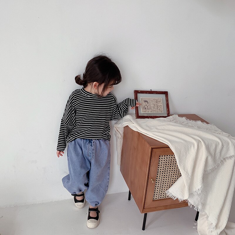 Primavera neonate moda lanterna jeans 1-6 anni bambini pantaloni larghi casual in denim