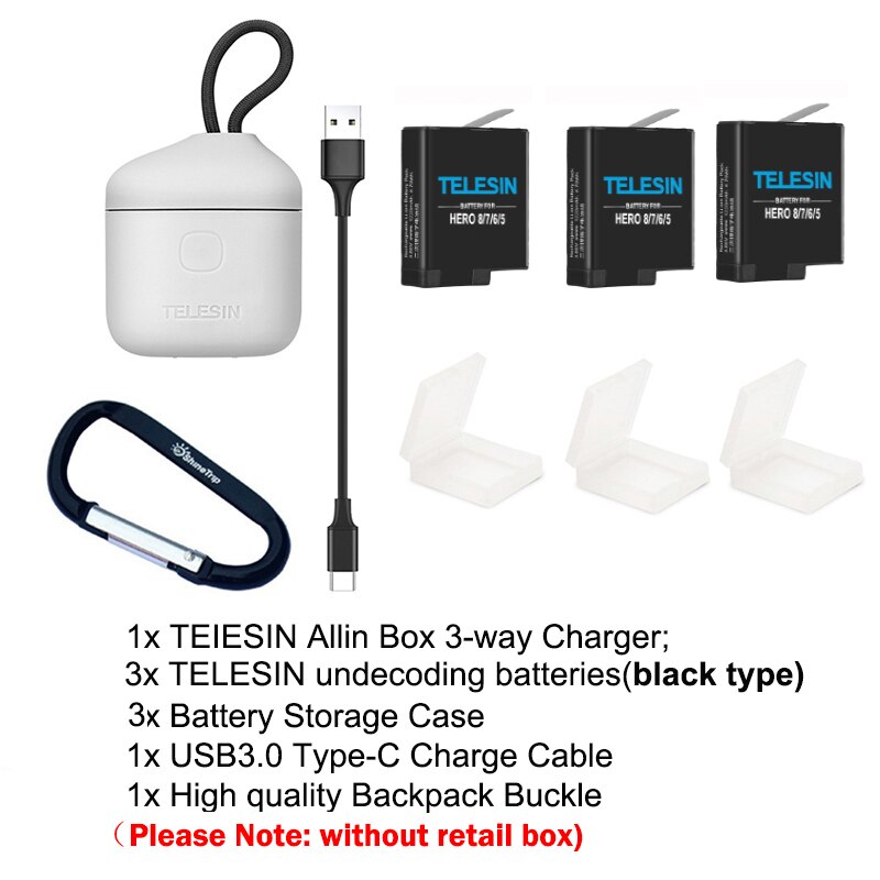 Decodificador TELESIN de batería de li para Gopro 8 7 6 5 y 3 en 1, caja de almacenamiento, cargador, lector de tarjetas para cámara go pro hero 8 5 6 7 hero8: option 5