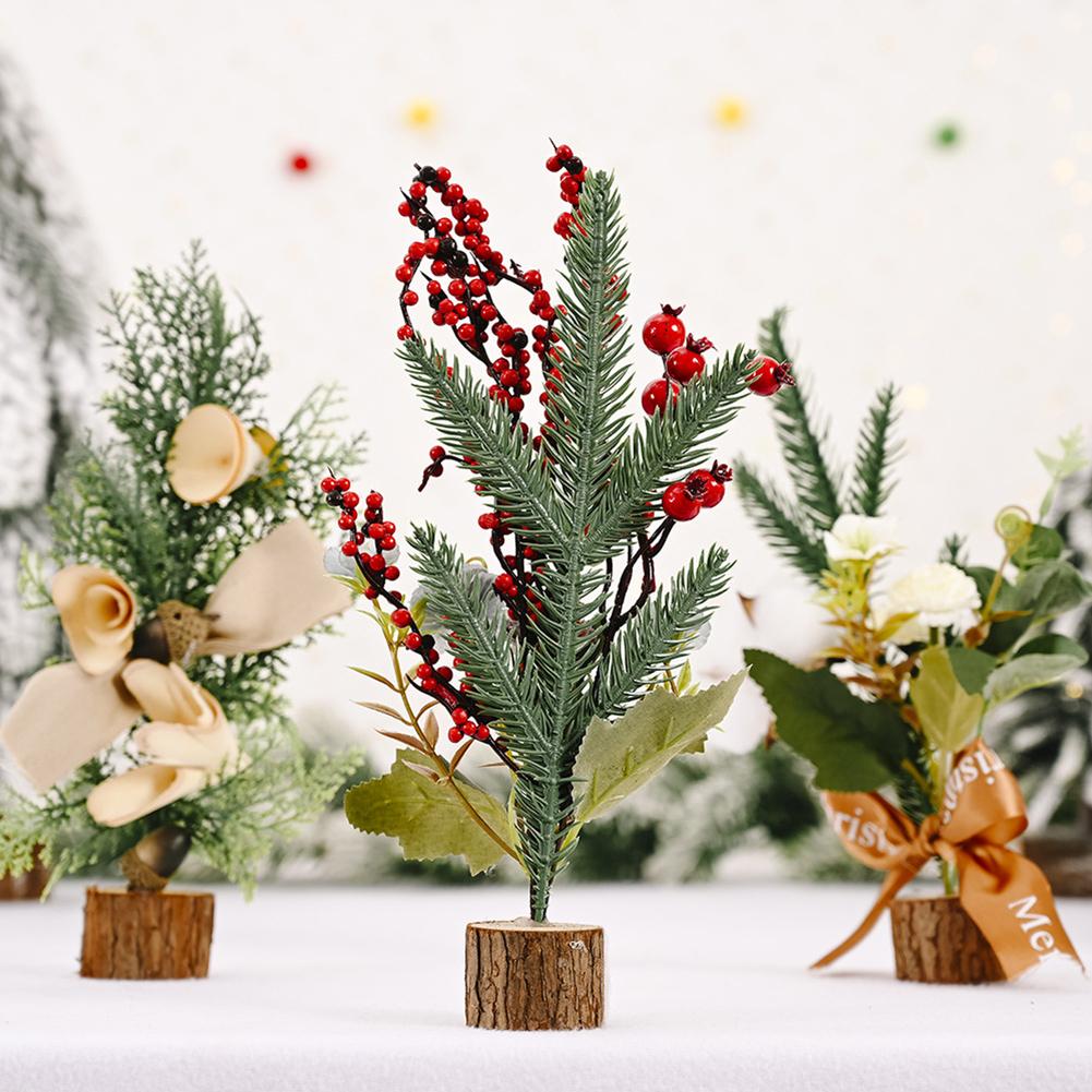 Home Artificial Christmas Tree Decor Red Fruit Pine Desk DIY Craft