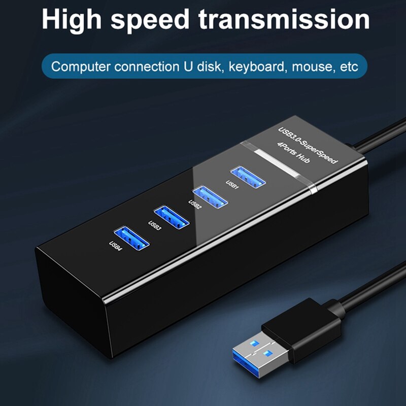Ultra-High-Speed Portable USB 3.0 Hub, 4-Port Hub Data Synchronization Adapter, for Notebook Computers
