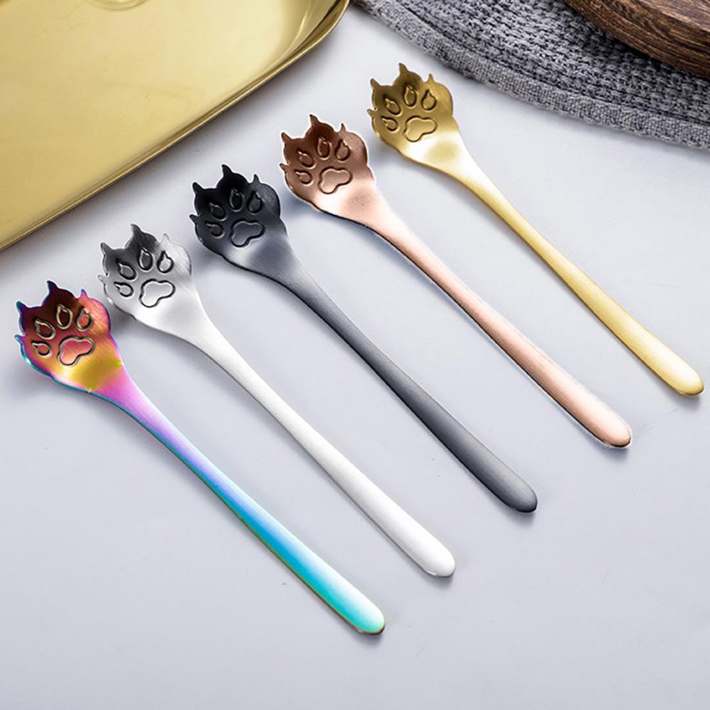 1Pc Cute Dog Paw Spoons Stainless Steel Long Handle Ice Cream Dessert Coffee Spoon Tea Spoon Flatware Teaspoons Dinnerwar