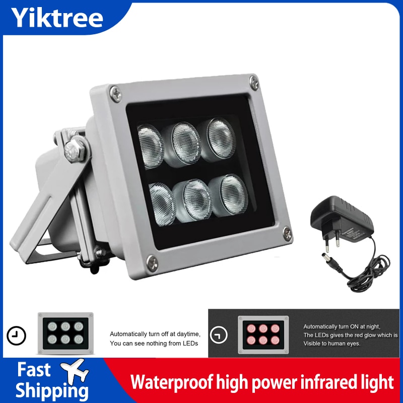 Luz infrarroja con 6 luces LED de visión nocturna, 50M, 850nm, lámpara iluminadora de aluminio para cámara de seguridad IP CCTV con potencia de 12V 2a
