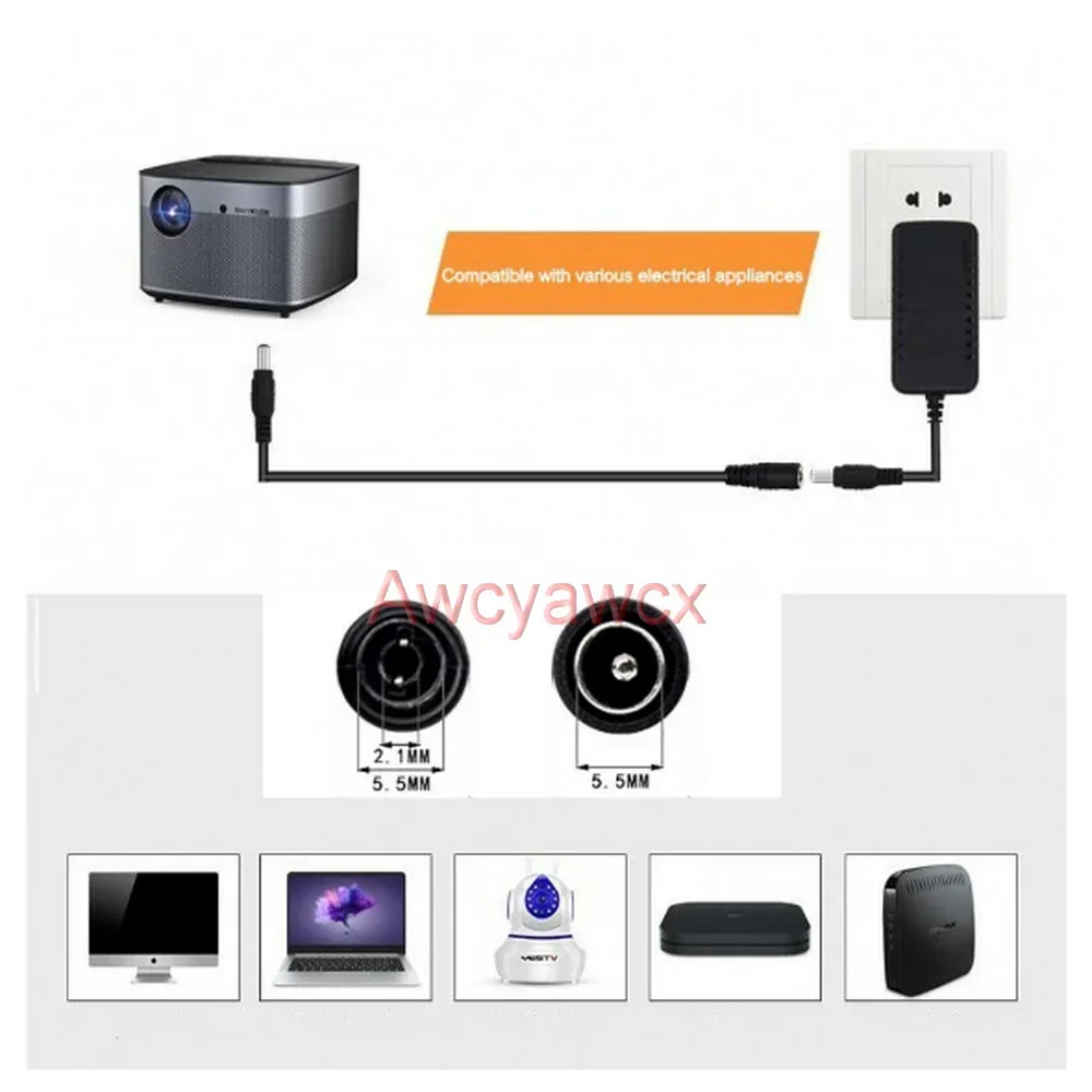 12V DC Power Supply Cable Extension Cord Female to Male Plug 5.5mm 2.1mm Adapter charger CCTV LED Light solar energy fan 5M 1M