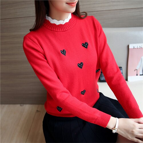 Suéter de cuello alto de punto tigena para otoño e invierno, jersey para mujer, bonito jersey bordado, jersey para mujer, jersey amarillo: Rojo