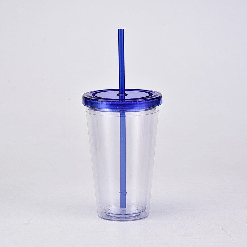 Vasos acrílicos transparentes de doble pared, vaso de plástico con pajillas, reutilizable, para bebidas frías y zumos, 16oz: J