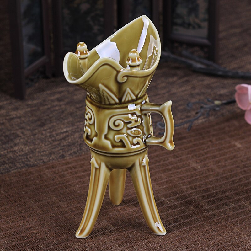 Chinese antique ceramic liquor wine cup set goblet glass old fashioned sake small white wine spirit drinking cup 2pcs: Brown / 60ml