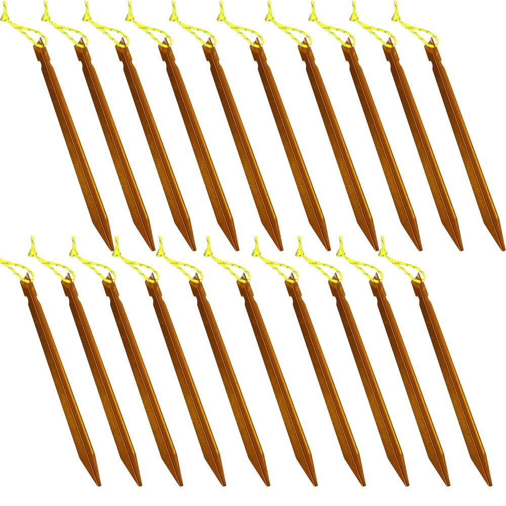 18cm Aluminument Tent Pegs Nails with Rope Stake Camping Hiking Equipment Outdoor Traveling Tent Sand Ground Accessories: Gold 20 Pieces