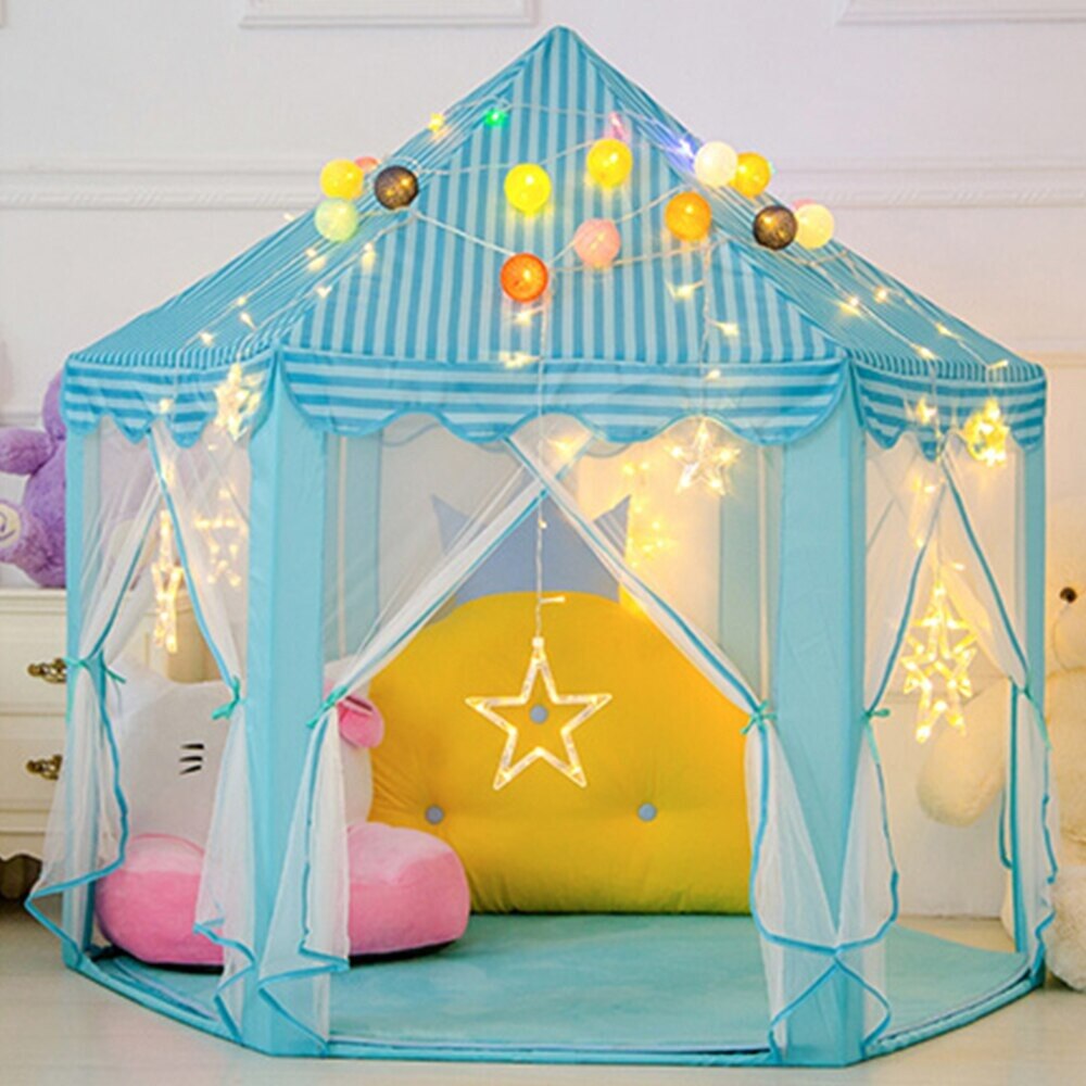 Castillo de princesa rosa para niñas, tienda de campaña para jardín exterior, plegable, piscina, casa de juegos portátil