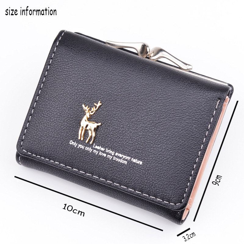 Cute Wallets Leather Women Wallets Short Wallet Student Coin Purse Card Holder Ladies Clutch Bag Small Deer Female Purse