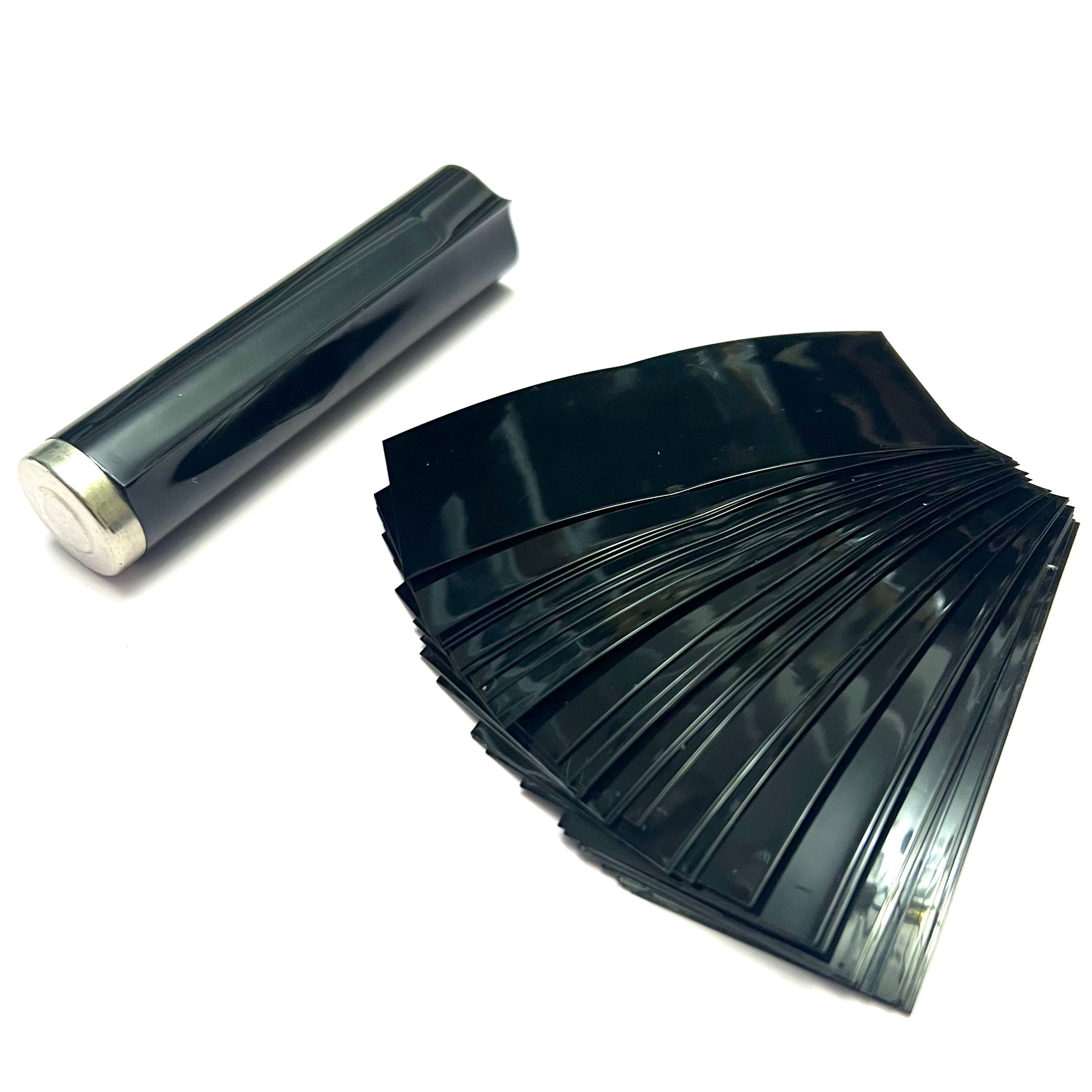 Tube thermorétractable plat en PVC, 100 pièces, enveloppe de batterie pour batterie au Lithium 18650, Kit assorti d'isolation auto-adhésive: Black