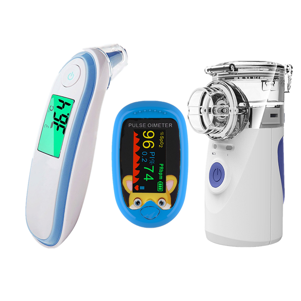 Oxímetro de dedo recargable para bebé, termómetro infrarrojo digital, Mini inhalador silencioso portátil, nebulizador