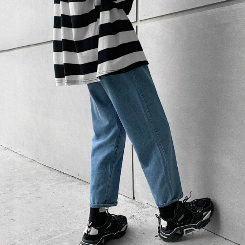 Mænd jeans solid all-match fritid streetwear ankellange lige bukser herre koreansk stil plus størrelse 3xl harajuku ulzzang