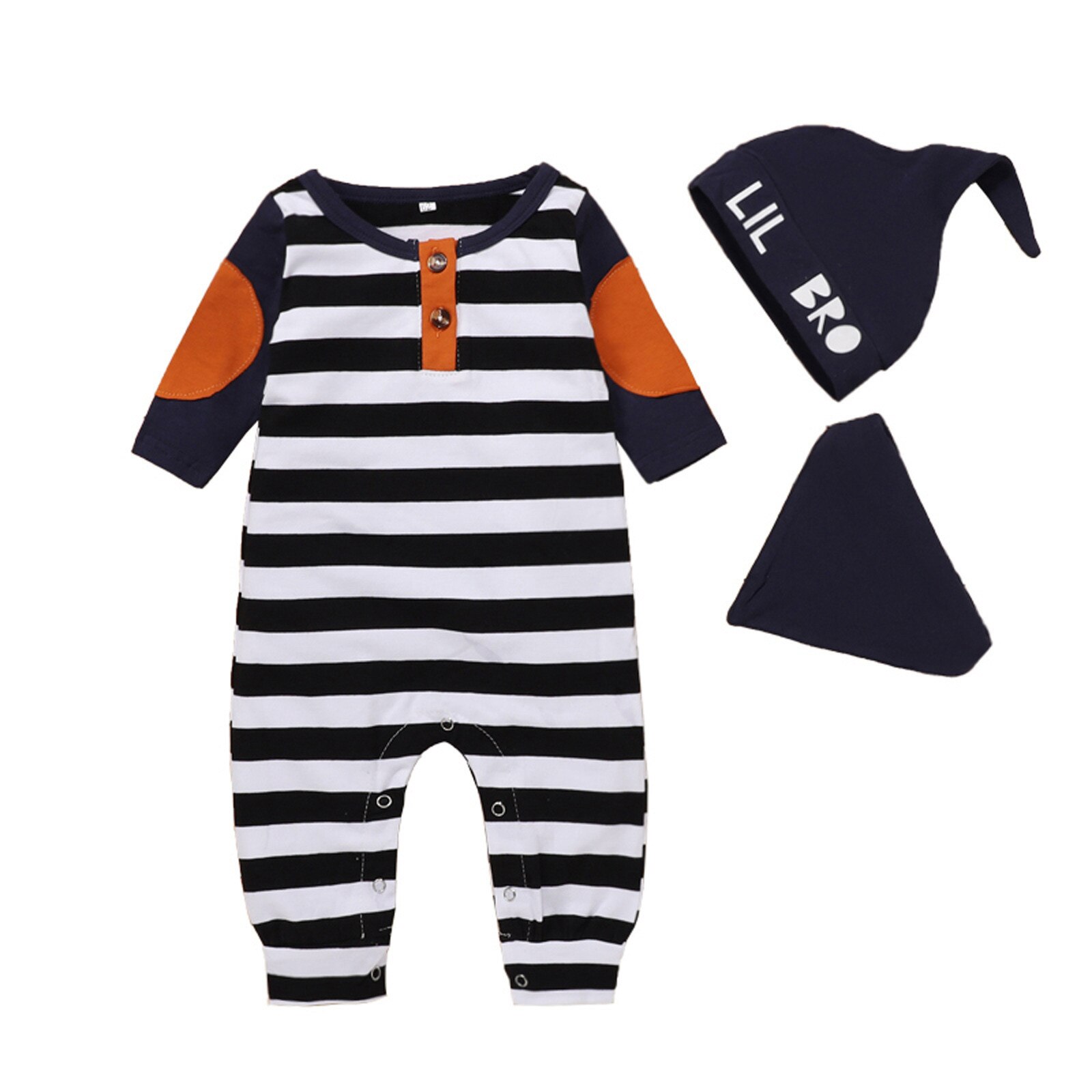 Kleinkind Newborn Baby Patch Gestreiften Taste Jungen Mädchen Overall Romper Hut Bib Set Infant Kinder Warme Baby Kleidung