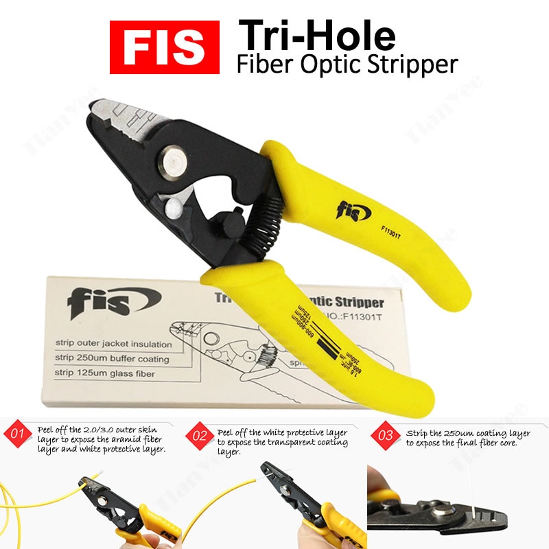 F11301T pinza Miller de fibra de corte alicates F11301T FIS Tri-agujero Stripper de fibra óptica Miller de stripper