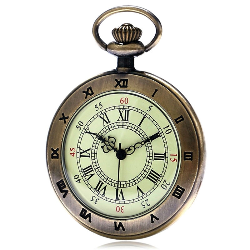 Eenvoudige stijl steampunk beige wijzerplaat kleine antieke bronzen romeinse cijfers wijzerplaat quartz zakhorloge ketting hanger heren dames