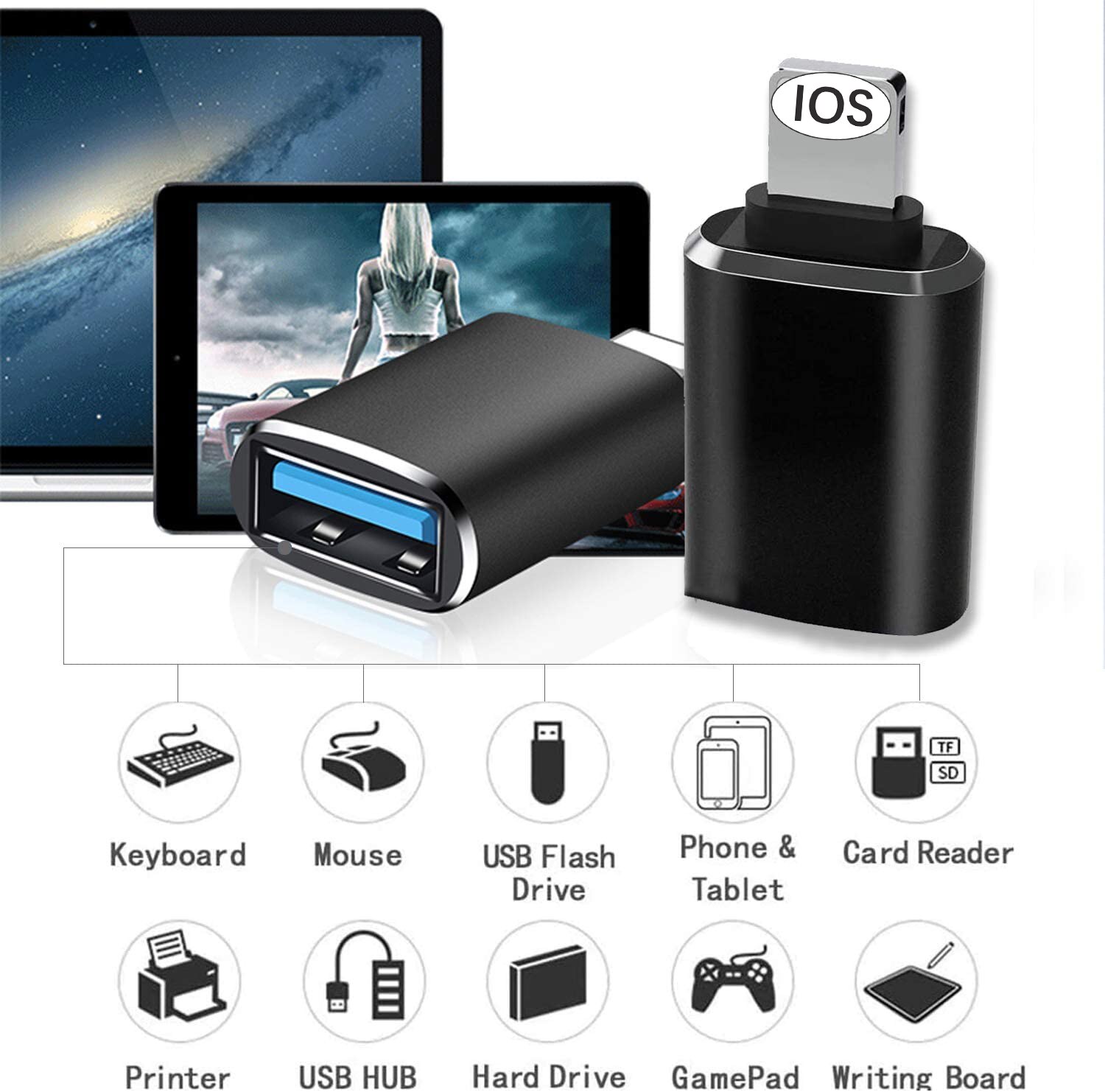 Lightning Male to USB Camera Female Adapter MFi USB 3.0 OTG Portable USB Adapter Data Sync Converter for iPhone iPad Air Pro