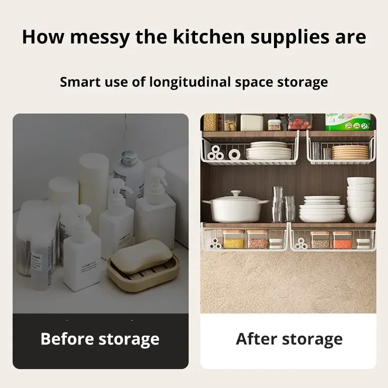 1Pc Wit/Zwart Hangend Net Mand Ijzeren Materiaal Grote Capaciteit Opknoping Onder Kast Muur Garderobe Opbergmand Keukengereedschap