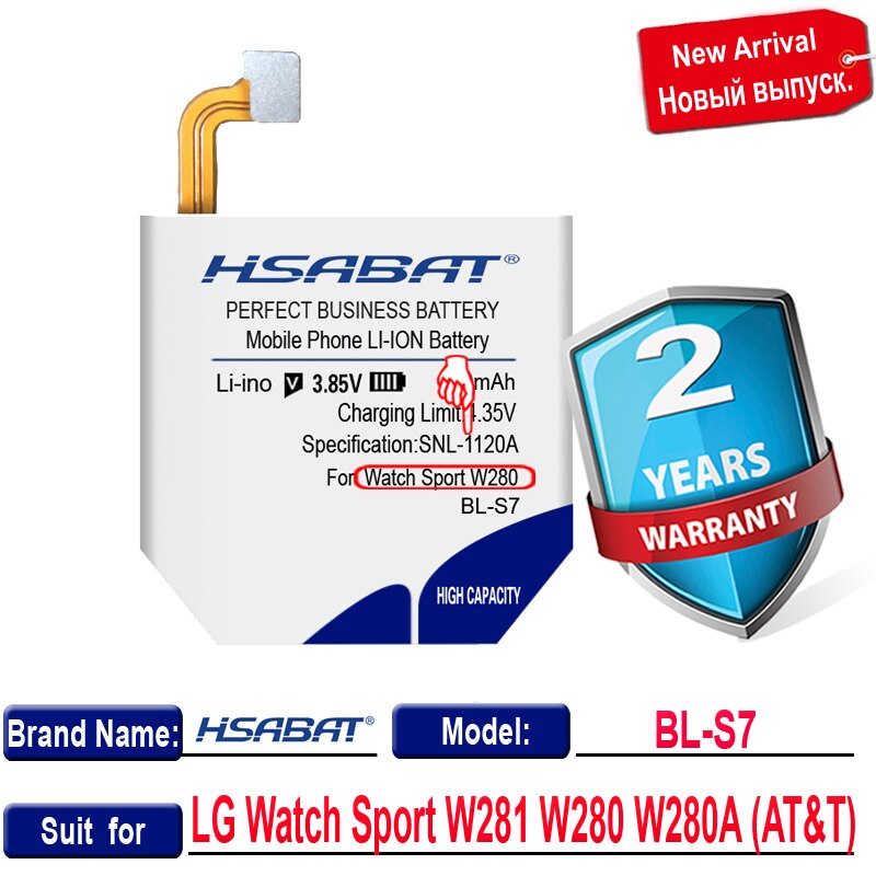 BL-S6 BL-S7 BL-S8 BL-S3 Battery for LG Watch Urbane 2nd Edition LTE W200 Sport W281 W280 W280A (AT&T) W270 G Watch R W150 W110: BL-S7