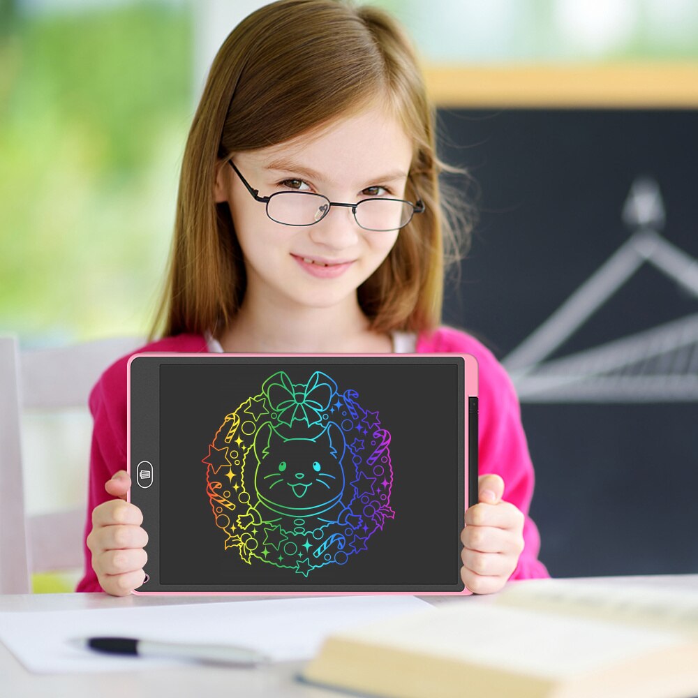 LCD Writing Tablet, 12 Inch Newest High-Tech Colour Screen Writing and Delete Function, Electronic Drawing Tablet, Reusable Pink