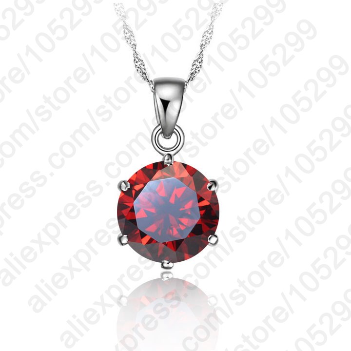 Cheapeat! 925 Sterling Zilveren Ketting Vrouwen Cadeau Bruiloft Sieraden 6 Claw Cubic Zirkoon CZ Hanger Engagement: Red