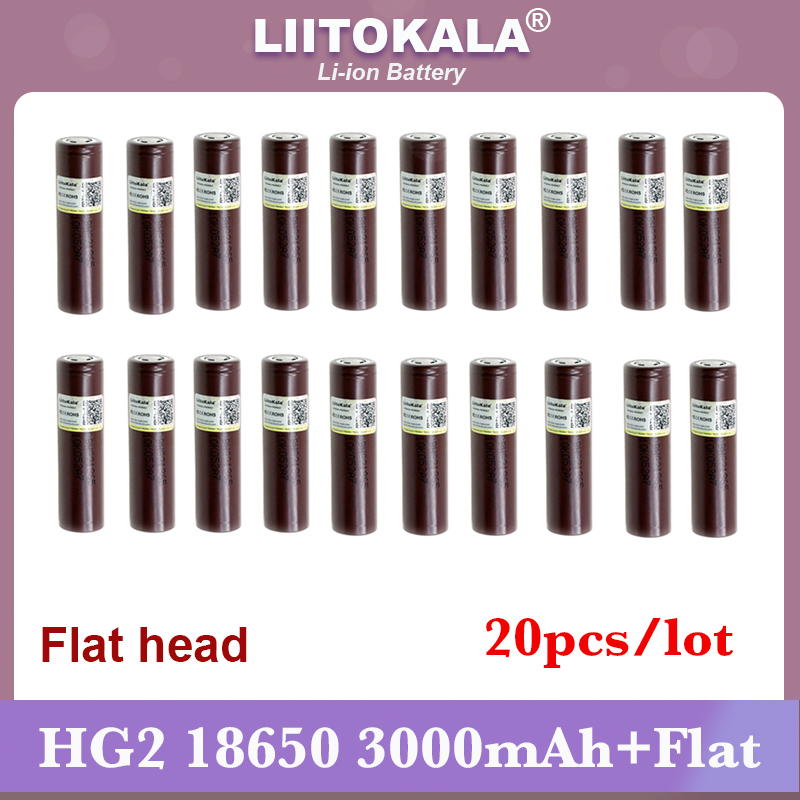 Liitokala-batería HG2 18650 de 3000mAh, pila 18650HG2, descarga de 3,6 V, 20A, para baterías de cabeza plana hg2 + níquel para manualidades, novedad: Rojo