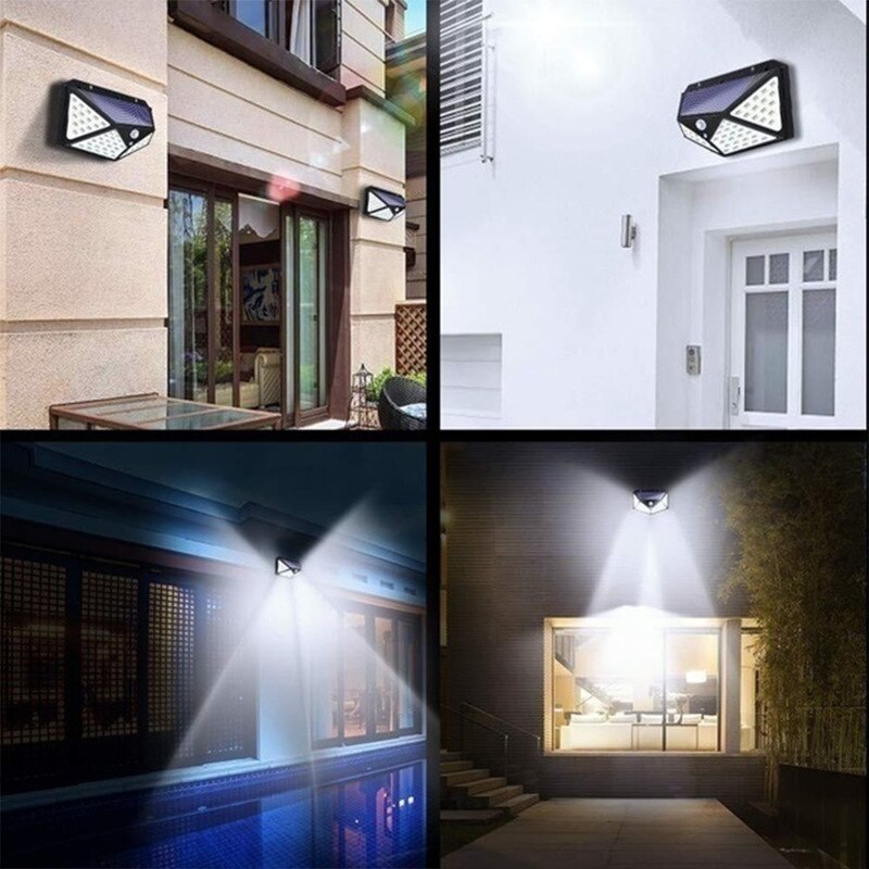 Solar Lamp Outdoor Wall Lamp Four Sides 100led Human Body Sensor Lamp Outdoor Landscape Lamp Wall Garden Lamp