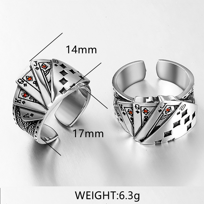 Vintage Opening Rings For Women Men Playing Card Finger Stainless Steel Lucky Poker Ring Party Jewelry