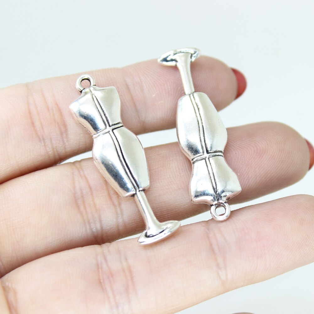 10 stück/einstellen damenkleideranhänger in antiksilber-optik, schneiderpuppen-anhänger, ohrringe, halskette, diy-schmuckherstellungszubehör