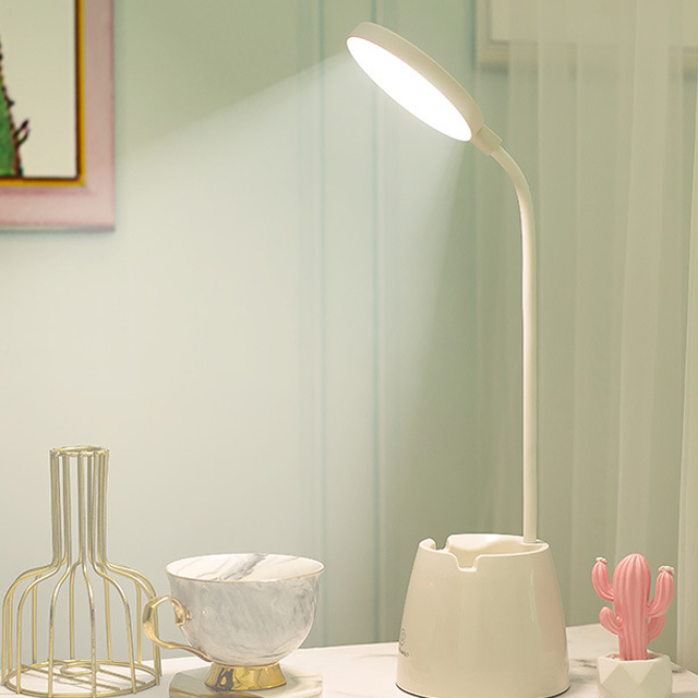 LED Oogbescherming Bureaulamp USB Bedlampje Opladen Student Studie Slaapzaal Leeslamp Slaapkamer Nachtlampje Cadeau: Beige