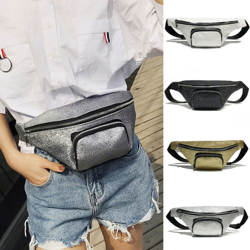 Newest Women Glitter Sequins Waist Fanny Pack Belt Bag Pouch Travel Hip Bum Bag Women Small Leather Purse Chest Bag