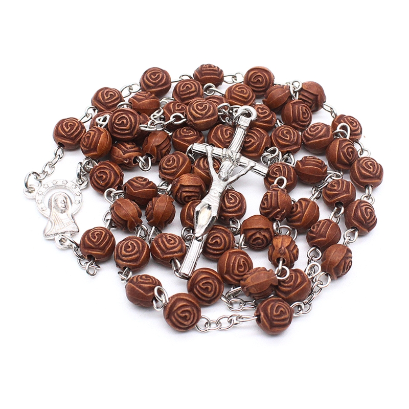Xxfa Rozenkrans Katholieke Ketting Voor Vrouwen Rose Bloem Kralen Kruis Hanger Christelijke Religieuze Jezus Kettingen Sieraden Charm