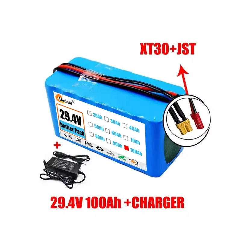 29.4V 100Ah 7s3p 18650 battery lithium battery Suitable for 24V-29.4V motors Lithium ion Battery pack + 2A Charger: green