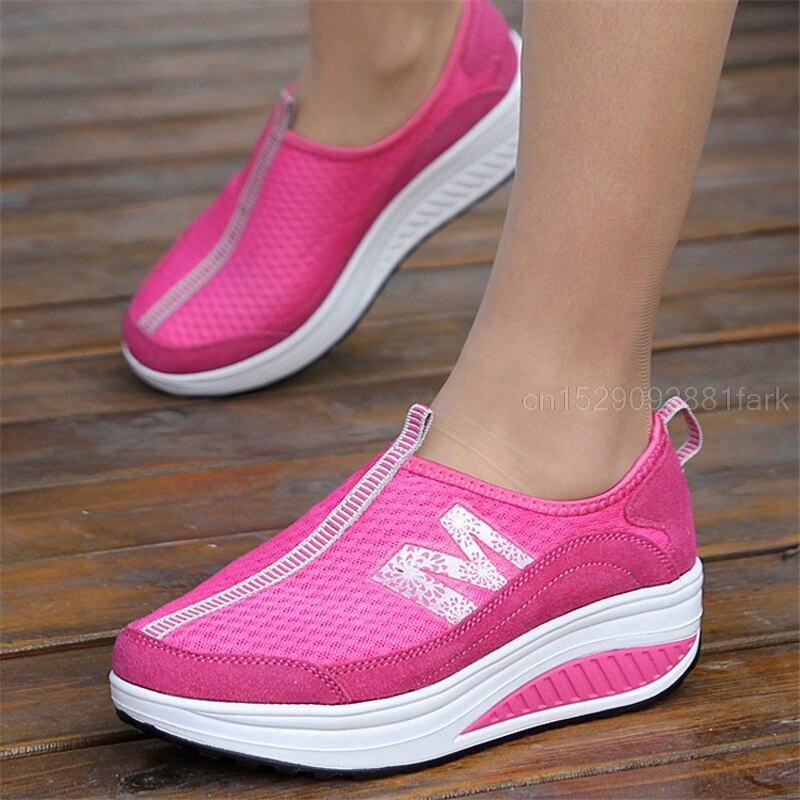 Women Wedges Toning Shoes Breathable Platform Swing Shoes Ultra-light Female Lazy Slimming Shoes Height Increasing