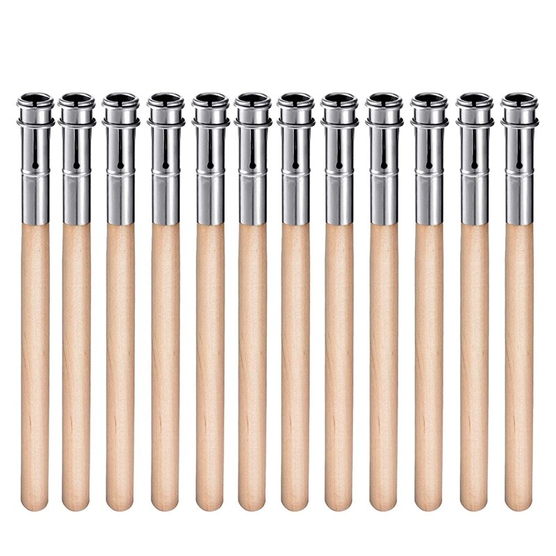 Extensores de madera para lápices, alargador de lápiz artístico, extensión de crayón con mango de aluminio para escuela, suministros de oficina, 12 Uds.