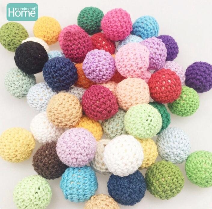 MamimamiHome 50 stk/partij Ronde Houten Kralen Gehaakte Kleur Mix Bal 16-20mm Hout Bijtring Decoratie Baby Rammelaar Speelgoed accessoires: 20mm