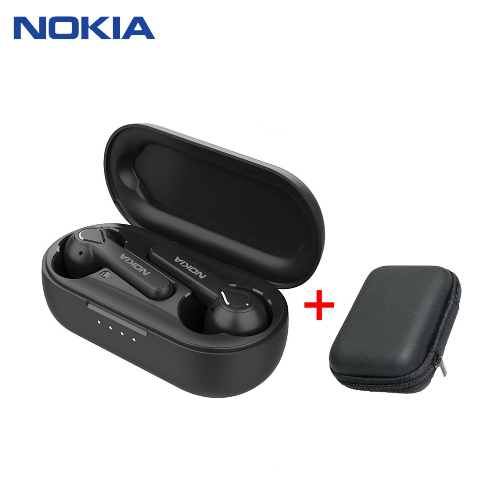 Nokia BH-205 TWS Bluetooth Headphones Wireless Earphone Touch Control Dynamic Earbuds AI Control Gaming Stereo Headset With Mic: Black and Case