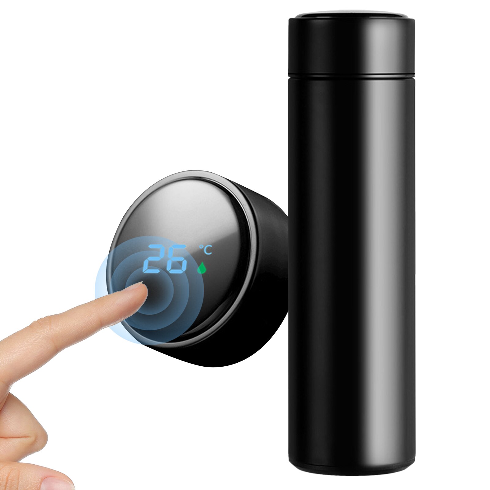 500ml garrafa térmica à prova dwaterproof água quente manter o tempo garrafa de água display led tela vácuo isolado copo de chá hidroflask thermocup: Black