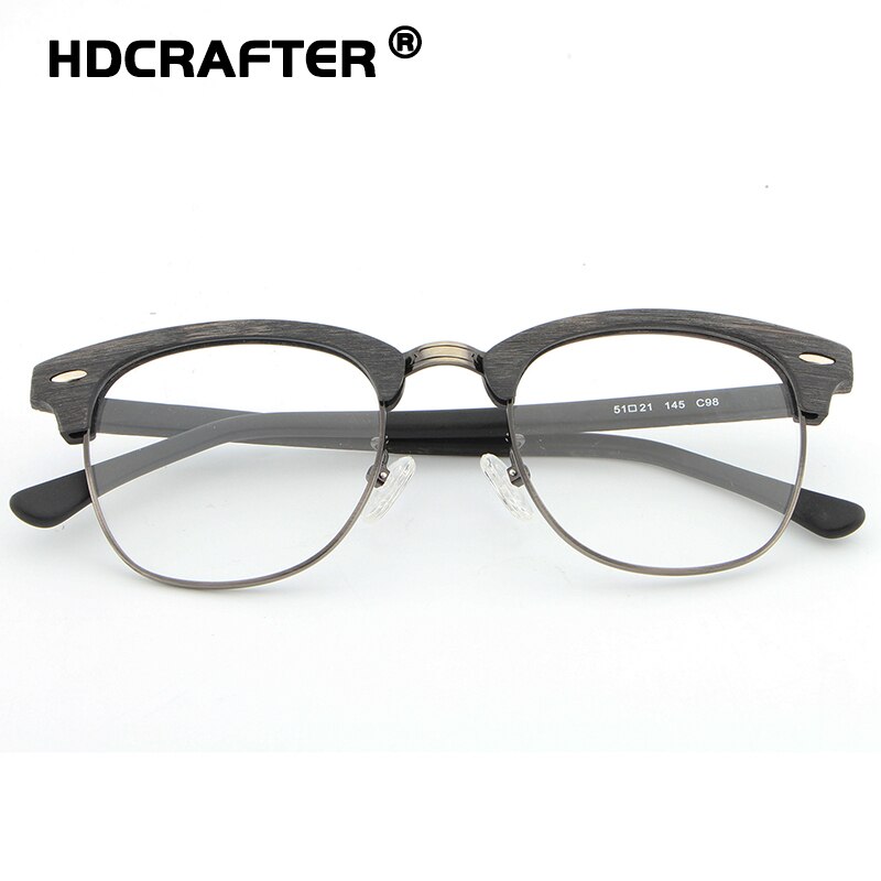 HDCRAFTER Vintage Optical Wood Glasses Frame with Clear Lens Men Women Half Frame Wooden Reading Glasses Eyeglasses Frame