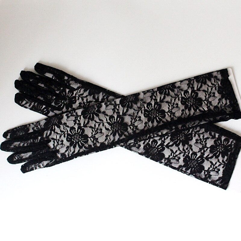 Guantes de novia blancos longitud codo dedo completo negro encaje Gants Mariage mujeres accesorios de boda ST145S