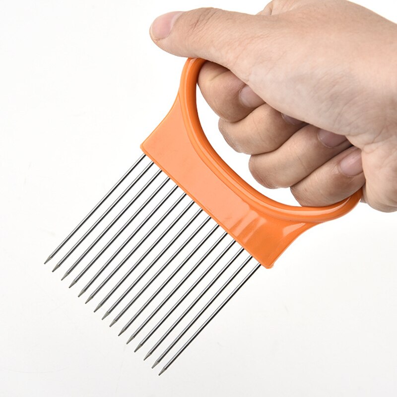 Rustfritt stål løk nål løk gaffel grønnsaker frukt slicer tomat cutter kutte trygg hjelpemiddel holder kjøkken tilbehør verktøy