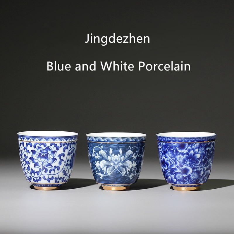 Kinesiska jingdezhen blått och vitt porslin tekopp liten teskål keramisk tekopp kaffe öl vinmugg drinkware